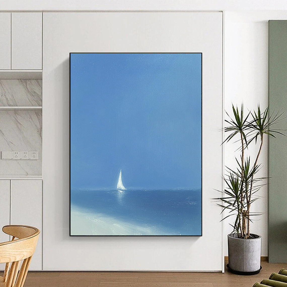 Solitary Sailboat at Sea Art for Coastal Home Living Room & Maritime Museum STSC1062