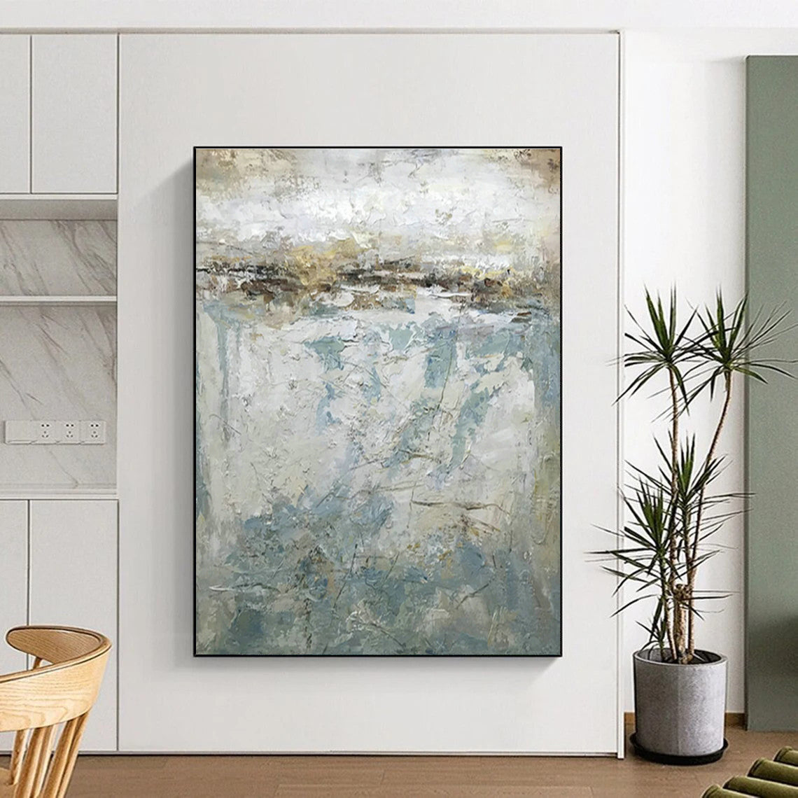 Light Brown - Blue Abstract Art for Bedroom & Dining Room DLZ0561