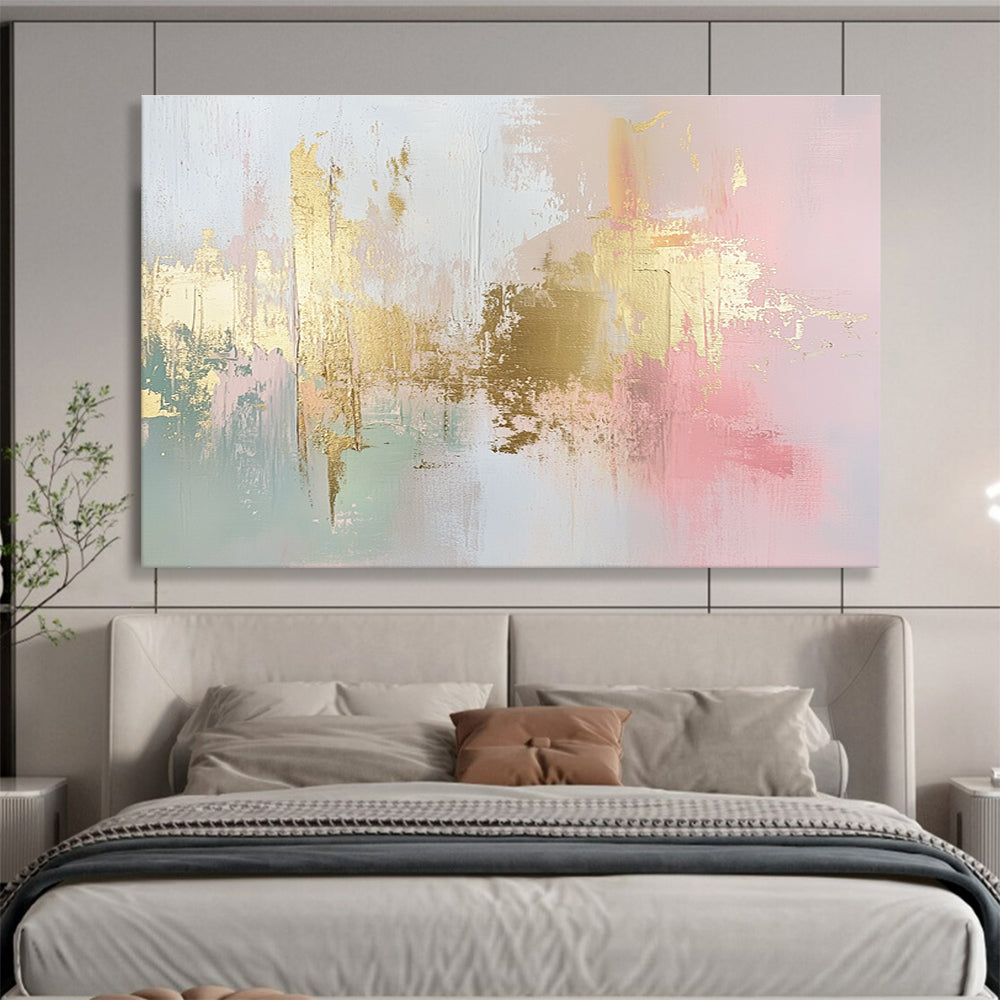 Gold - Accented Pastel Abstract Art for Chic Home Office & High - End Café SC283