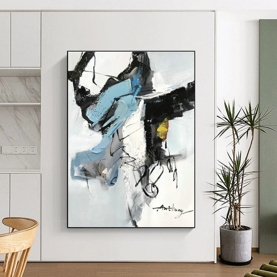 Blue - Black Abstract Art for Minimalist Home & Corporate Lobby DLZ0792