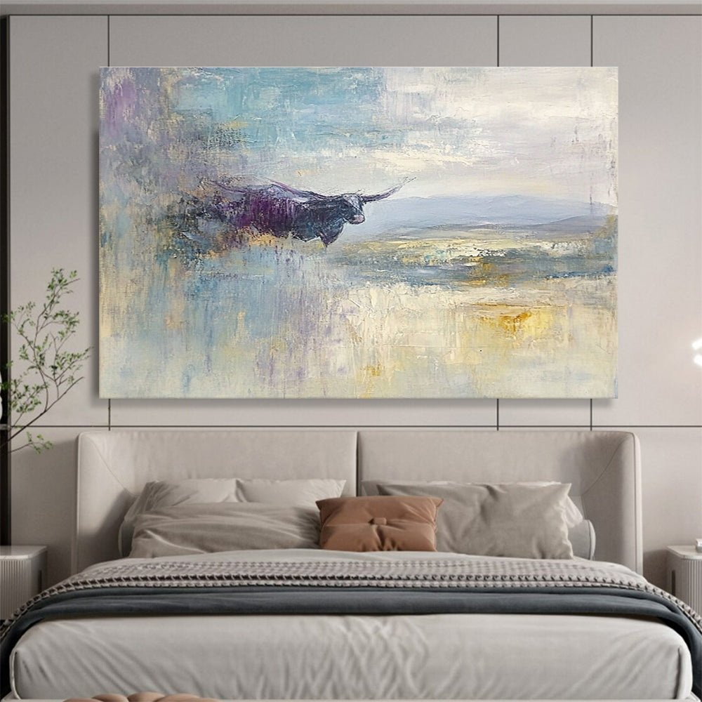 Abstract Longhorn Landscape Art for Western - Themed Ranch & Nature - Inspired Study SC485