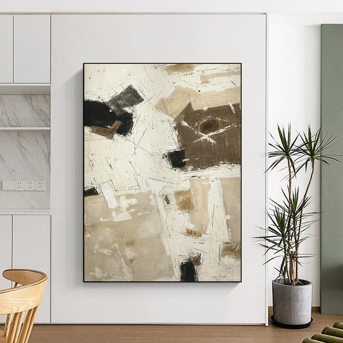 Beige - Brown Abstract Art for Minimalist Home Study Nooks DLZ0210