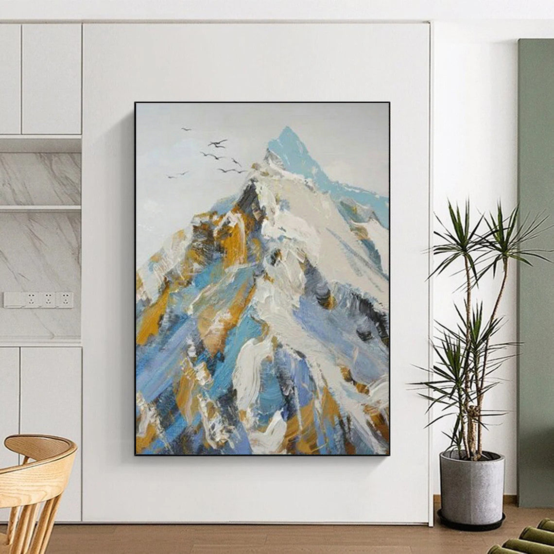 Color - Ink Snow Mountain & Birds Art for Alpine Lodge & Nature - Lover’s Study DLZ0962