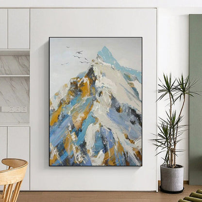 Color - Ink Snow Mountain & Birds Art for Alpine Lodge & Nature - Lover’s Study DLZ0962