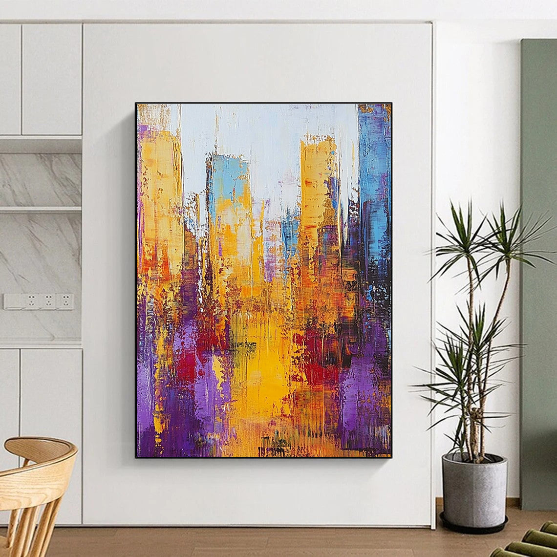 Golden - Hued Abstract Cityscape for Luxury Office Reception & Contemporary Living Room STSC161