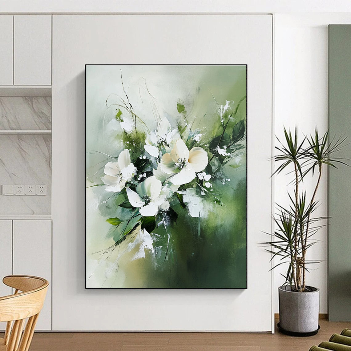 White Flowers in Green for Feminine - Inspired Bedroom & Charming Floral Café STSC365