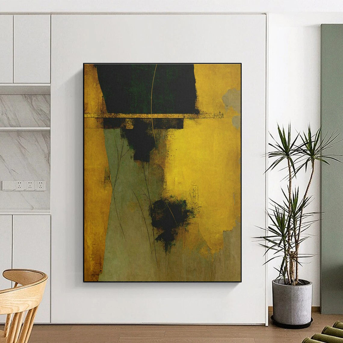 Gold - Green Abstract Art for Luxury Hotel Suite & Art Deco Bedroom DLZ1634