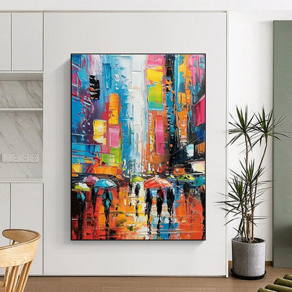 Vibrant City Street Painting for Living Room & Entryway DLZ0362