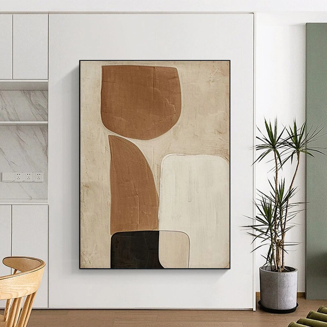 Brown and Beige Abstract Shapes Art for Neutral - Toned Study & Mid - Century Modern Home DLZ2194