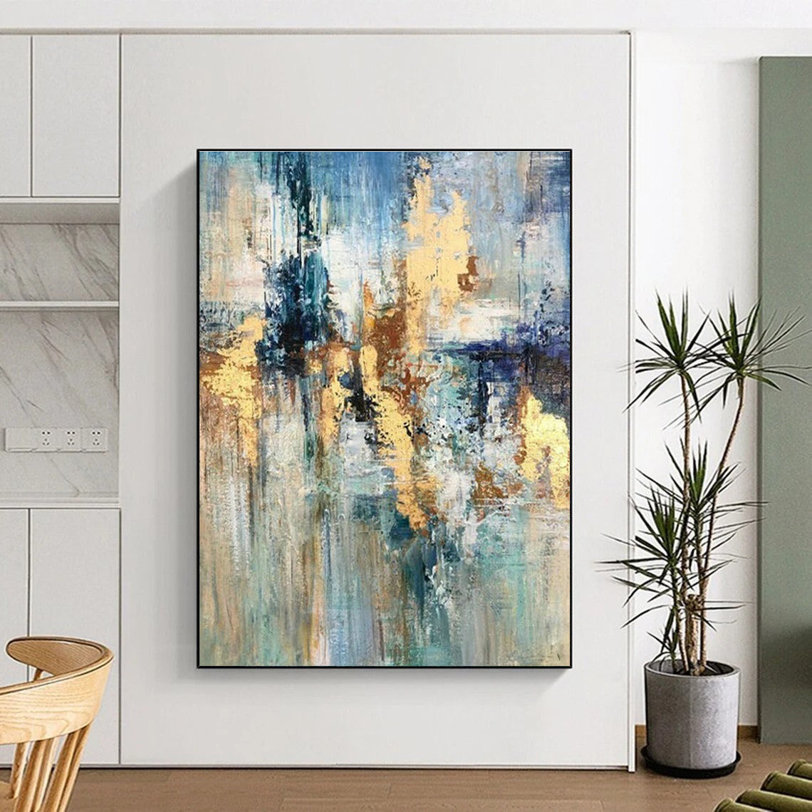 Blue - Gold Fusion Abstract Art for Luxury Hotel Lobby & Art Gallery DLZ0630