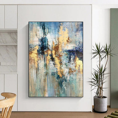 Blue - Gold Fusion Abstract Art for Luxury Hotel Lobby & Art Gallery DLZ0630