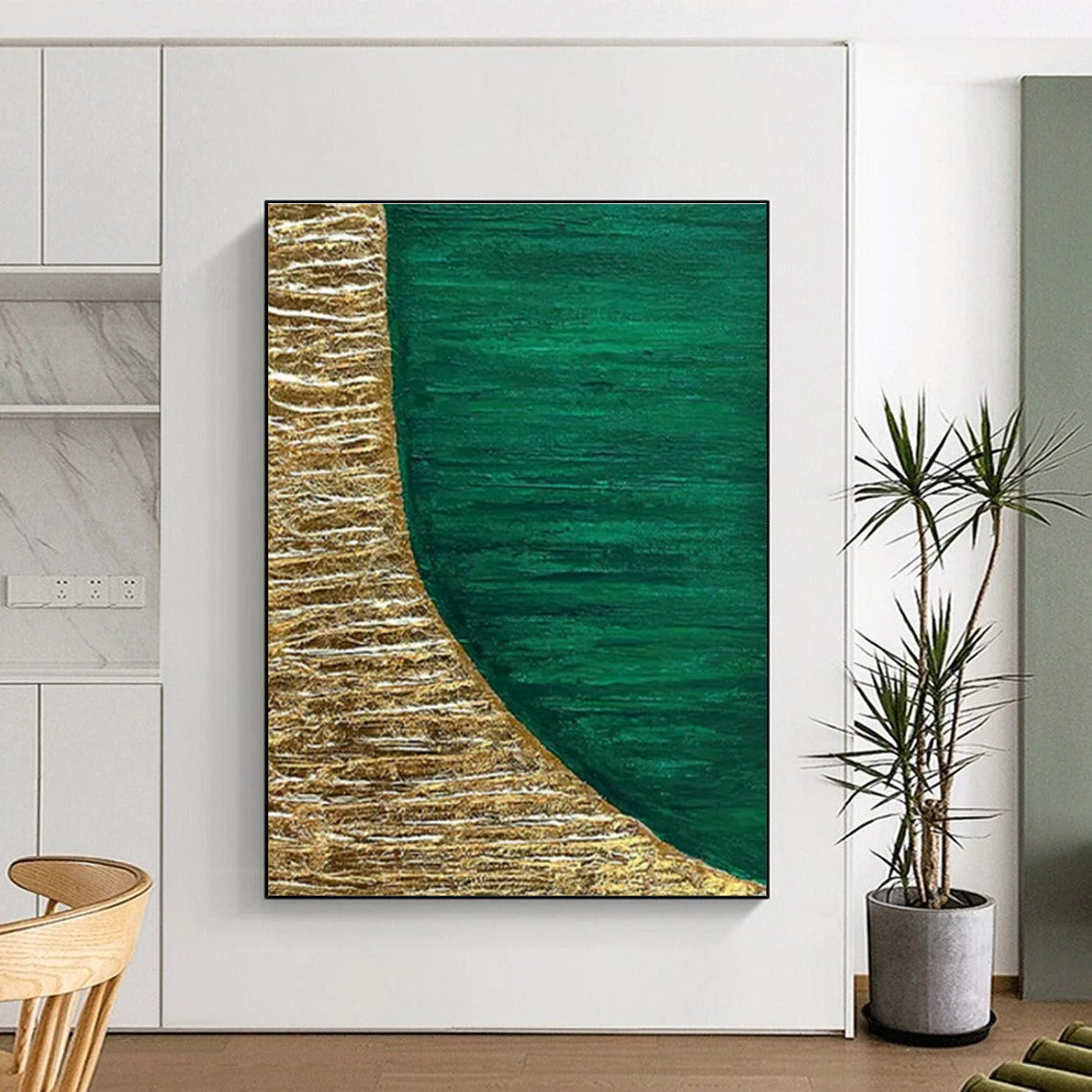 Gold - Green Semi - Circle Abstract Art for Luxury Hotel Room & Fine Dining Restaurant DLZ1226