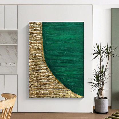 Gold - Green Semi - Circle Abstract Art for Luxury Hotel Room & Fine Dining Restaurant DLZ1226