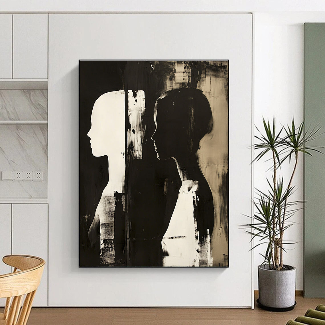 Black and White Silhouettes Art for Monochrome Gallery & Serene Home Meditation Room STSC1448
