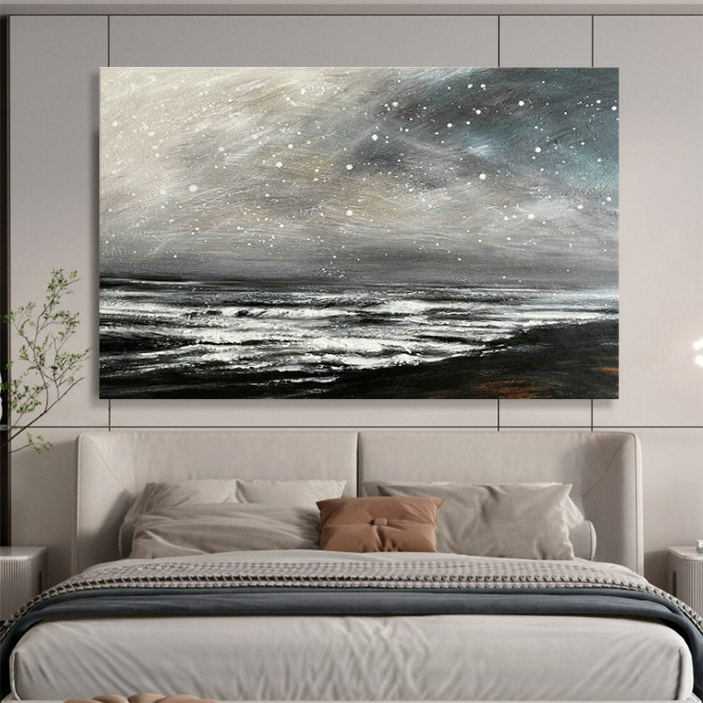 Black - White Starry Sea Oil Painting for Industrial - Style Studies DLZ2493