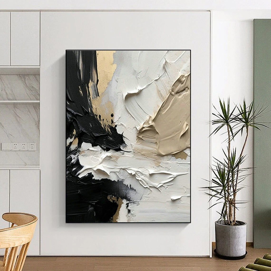 Black, Gold & Cream Abstract Art for Luxury Penthouse Living Room & High - End Jewelry Store DLZ1032