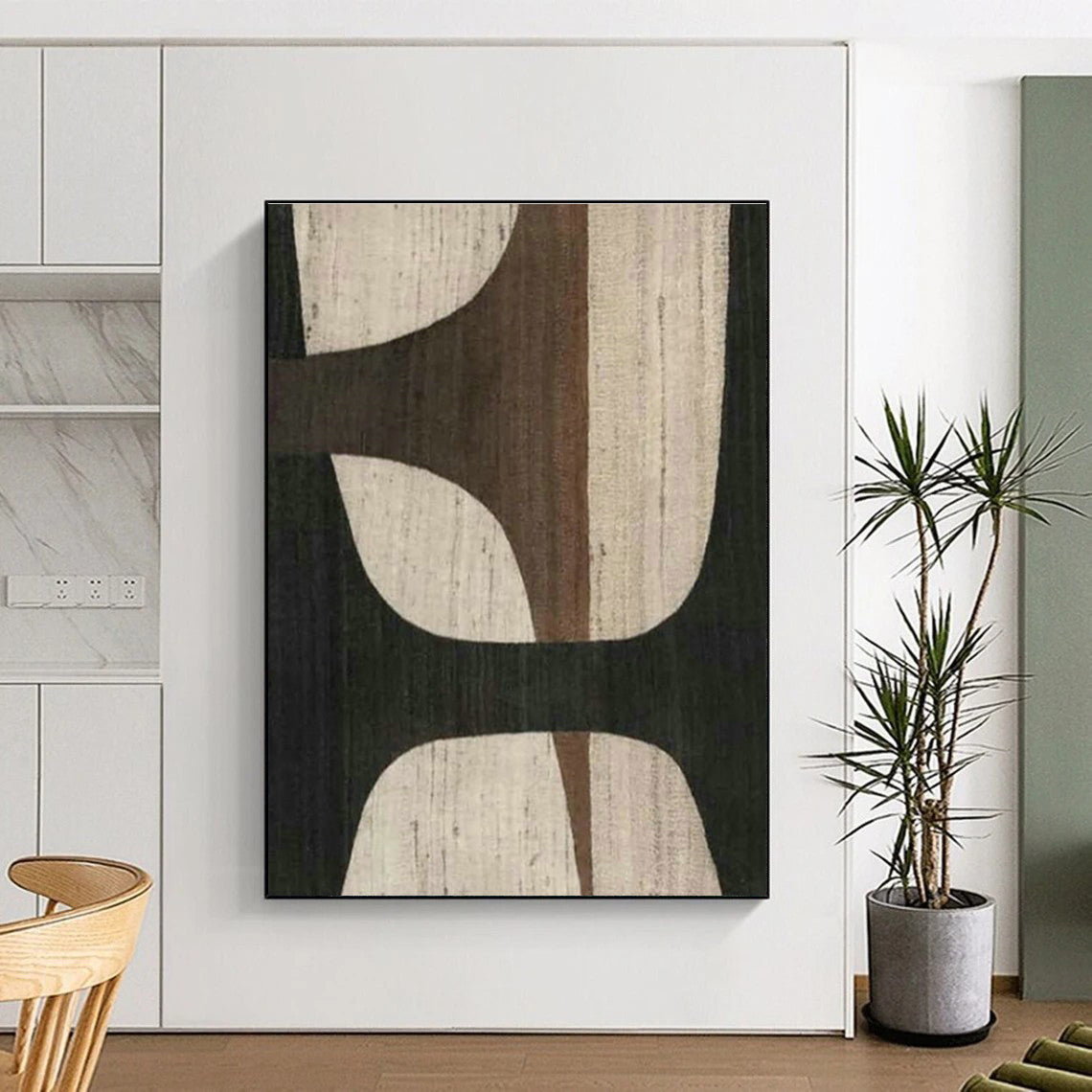 Brown - White Geometric Abstract Art for Mid - Century Modern Dining Areas DLZ0248