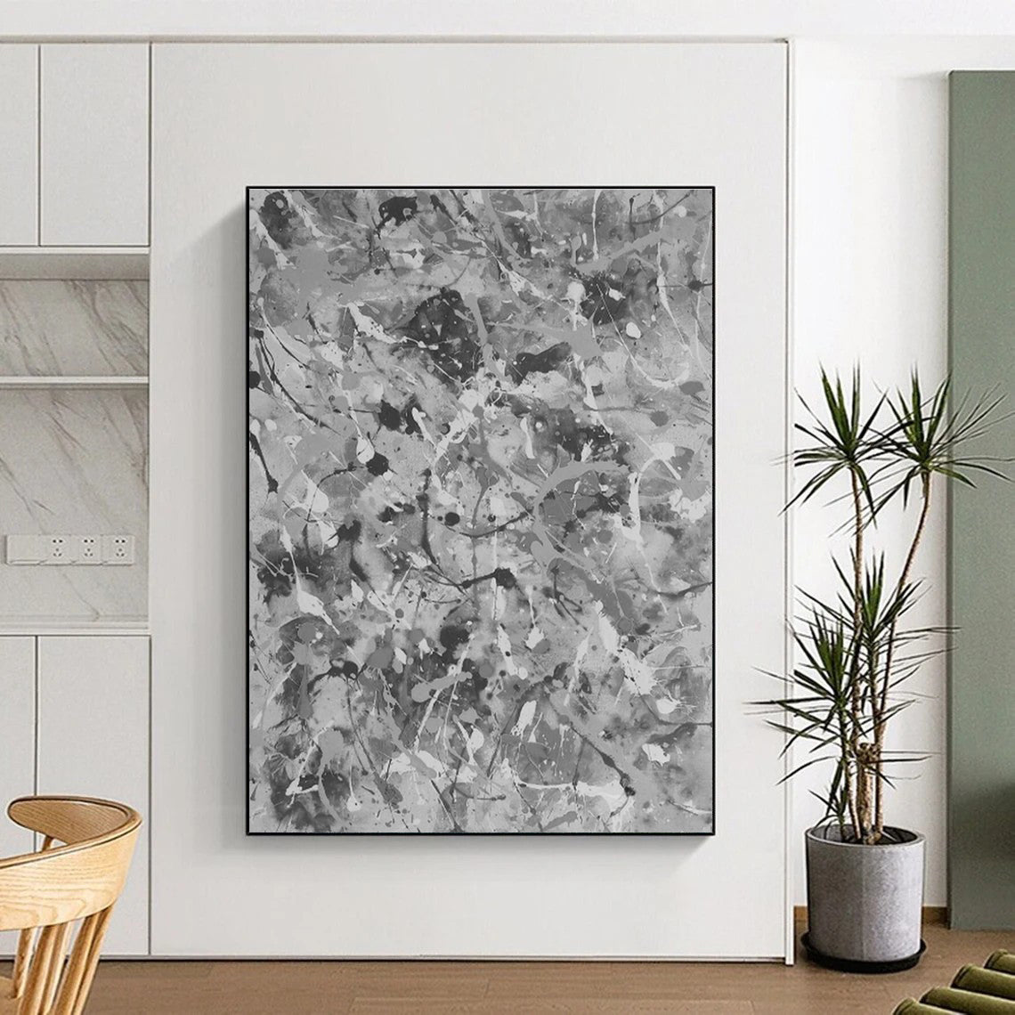 Gray - White Splatter Abstract Art for Industrial - Style Loft & Modern Art Studio DLZ0779
