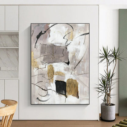 Gray - Gold Abstract Painting for Modern Minimalist Office & Luxury Hotel Suite DLZ1292