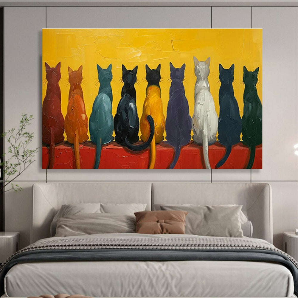 Colorful Cat Row Art for Quirky Café Outdoor Seating Walls DLZ3222