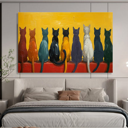Colorful Cat Row Art for Quirky Café Outdoor Seating Walls DLZ3222