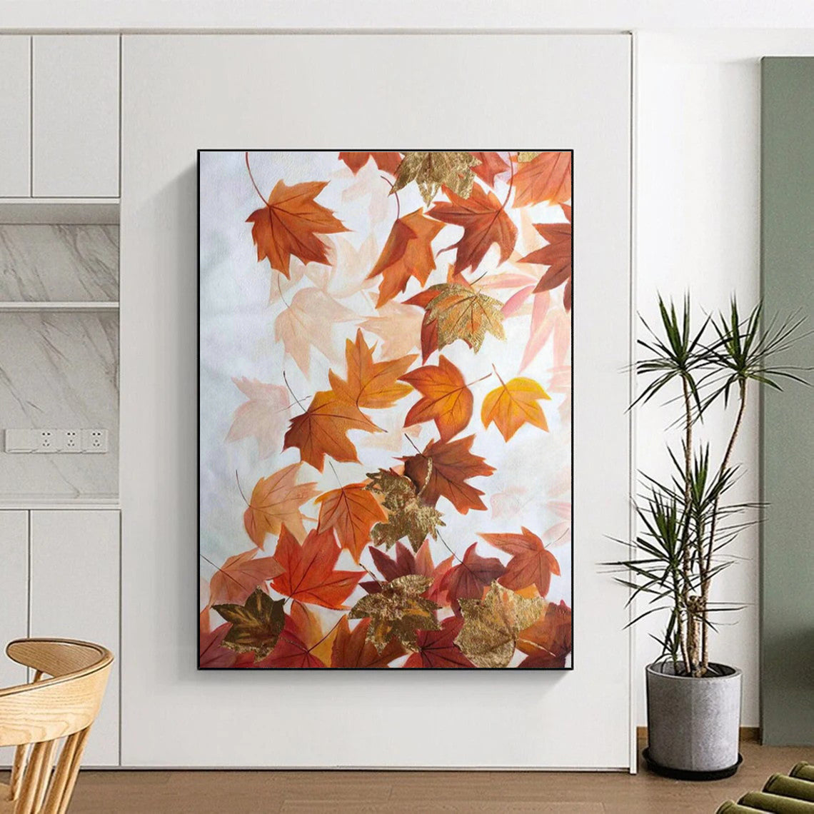 Orange - Gold Maple Leaf Abstract Art for Rustic Fall Wedding Venue & Cozy Cottage DLZ0775