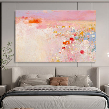 Pink Flower Field Abstract Art for Romantic Wedding Venue & Feminine Bedroom SC350