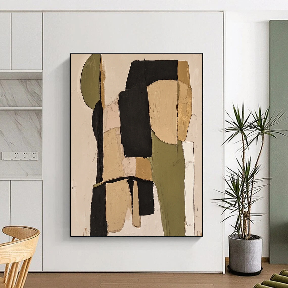 Green and Beige Collage Abstract for Rustic Home Office & Nature - Inspired Café STSC481