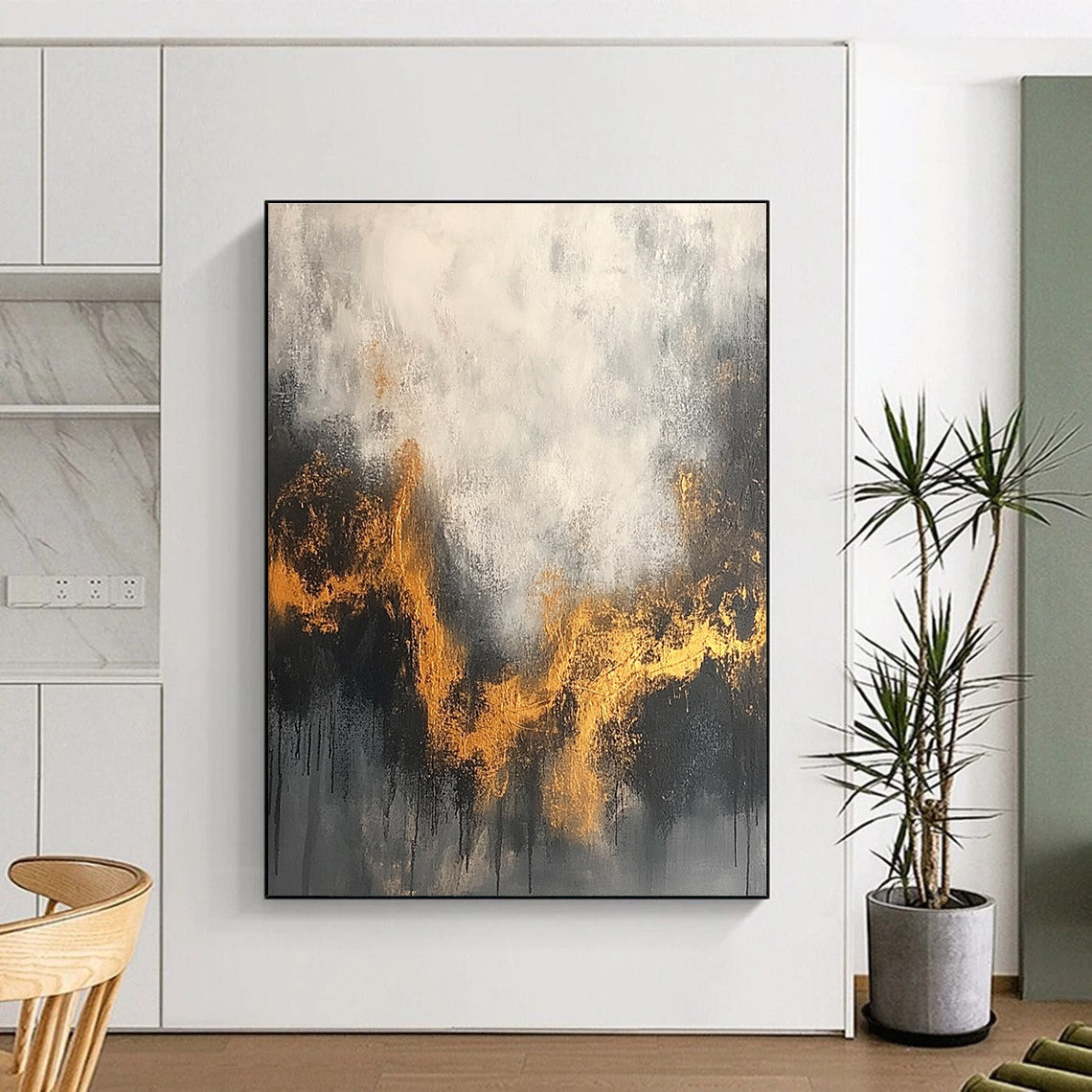 Grey and Gold Wavy Abstract for Art - Inspired Bedroom & Sophisticated Lounge STSC394
