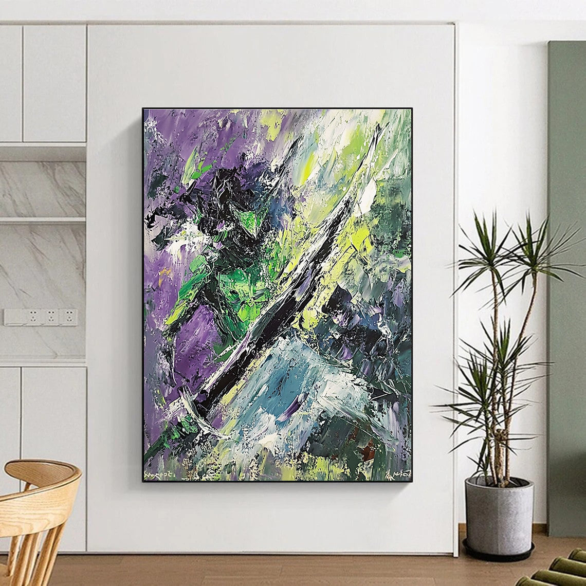 Abstract Green and Purple for Modern Art Studio & Bohemian Living Room STSC881