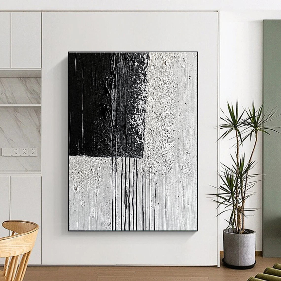 Black and White Textured Abstract for Monochrome Home Office & Dramatic Entryway STSC539