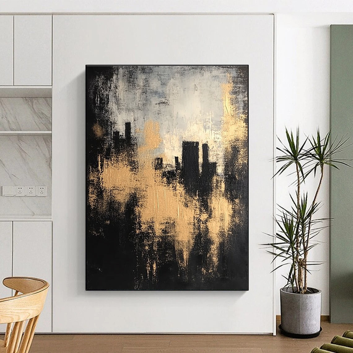 Gold - Accented City Silhouette for Urban - Style Home Office & Modern Art Gallery STSC213