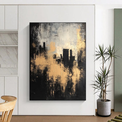 Gold - Accented City Silhouette for Urban - Style Home Office & Modern Art Gallery STSC213