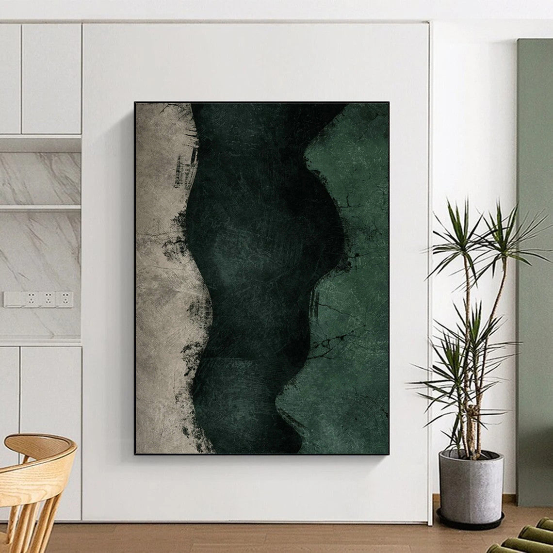Textured Green Waves Art for Coastal - Inspired Bathroom & Nature - Themed Spa DLZ1378