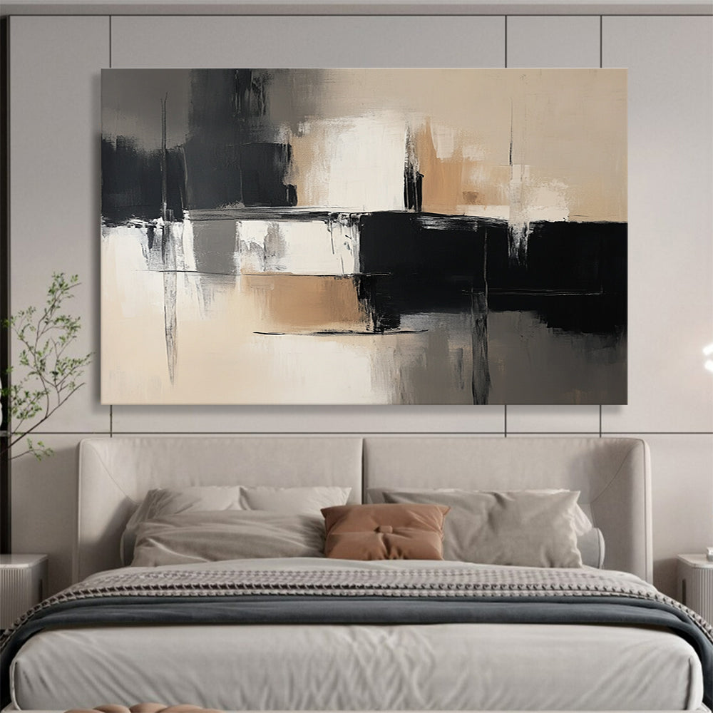 Black - Beige Geometric Abstract Art for Modern Office Lounge & Art Gallery SC229