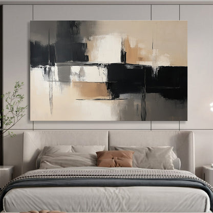 Black - Beige Geometric Abstract Art for Modern Office Lounge & Art Gallery SC229