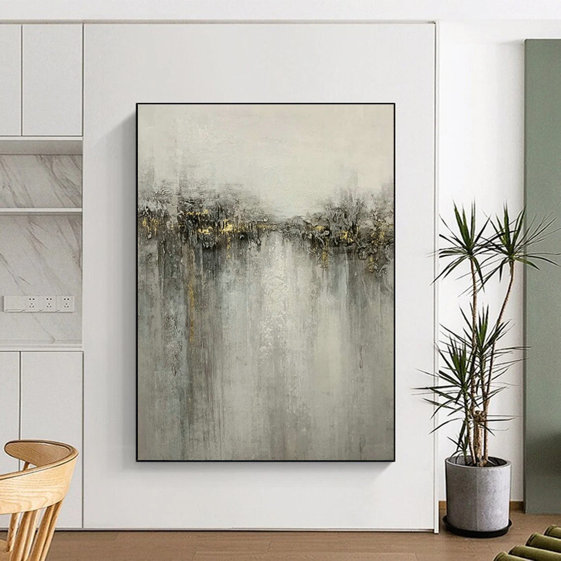 Grey - Gold River Abstract Art for Living Room & Bedroom DLZ0531