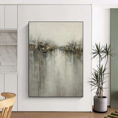 Grey - Gold River Abstract Art for Living Room & Bedroom DLZ0531
