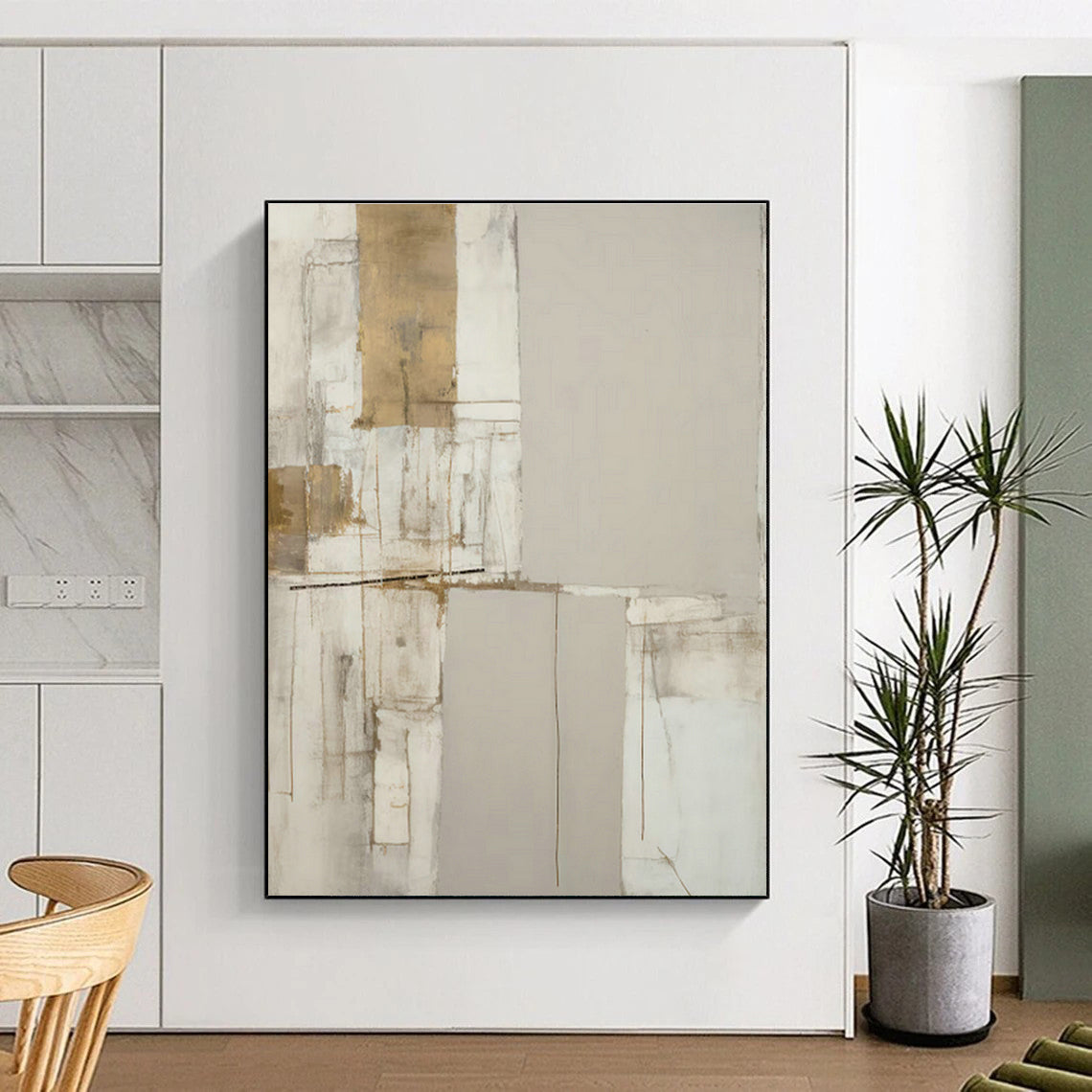 Light Grey - Gold Abstract Art for Spa Retreat & Minimalist Nursery DLZ1325