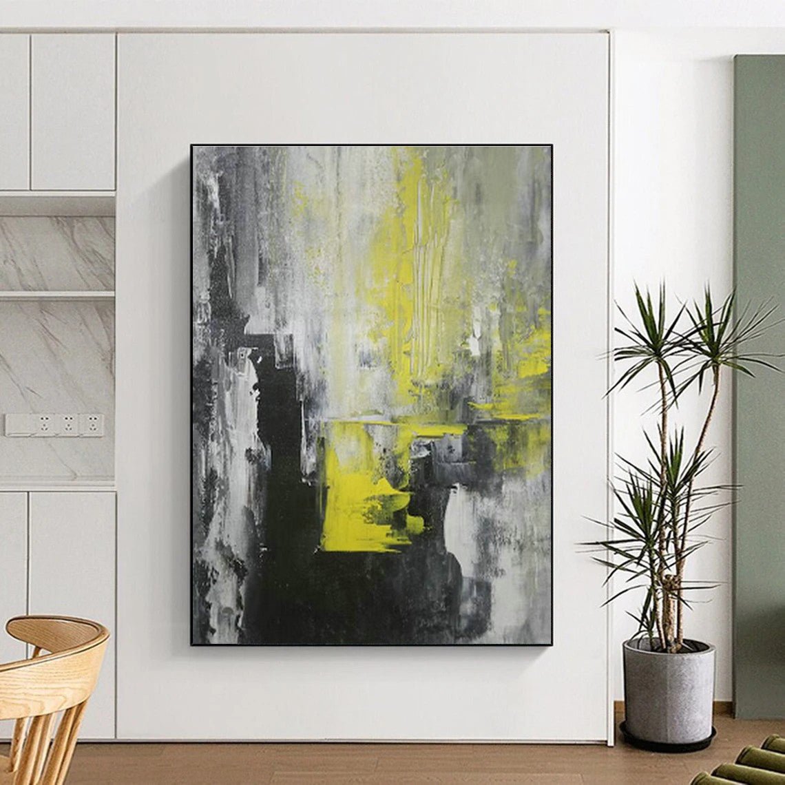 Gray - Yellow Abstract Art for Industrial Office Break Rooms DLZ0063