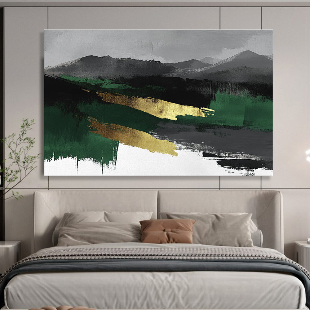 Gold - Accented Mountain Abstract Art for Luxury Mountain Lodge & Zen - Inspired Office SC050
