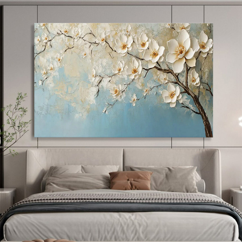 Textured White Blossom Relief Art for Elegant Dining Room Ambiance DLZ3055