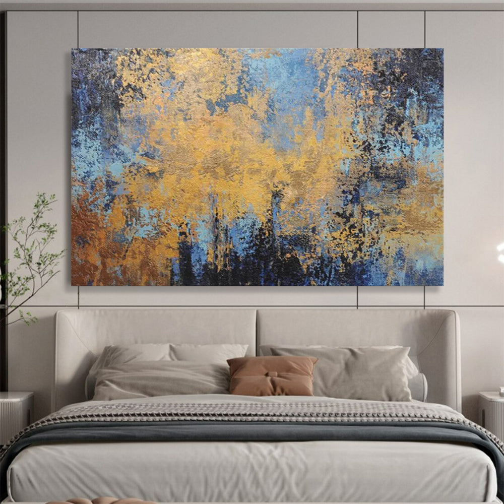 Gold - Blue Abstract Art: Elevate Your Living Room with Dreamy Color Blends DLZ2384