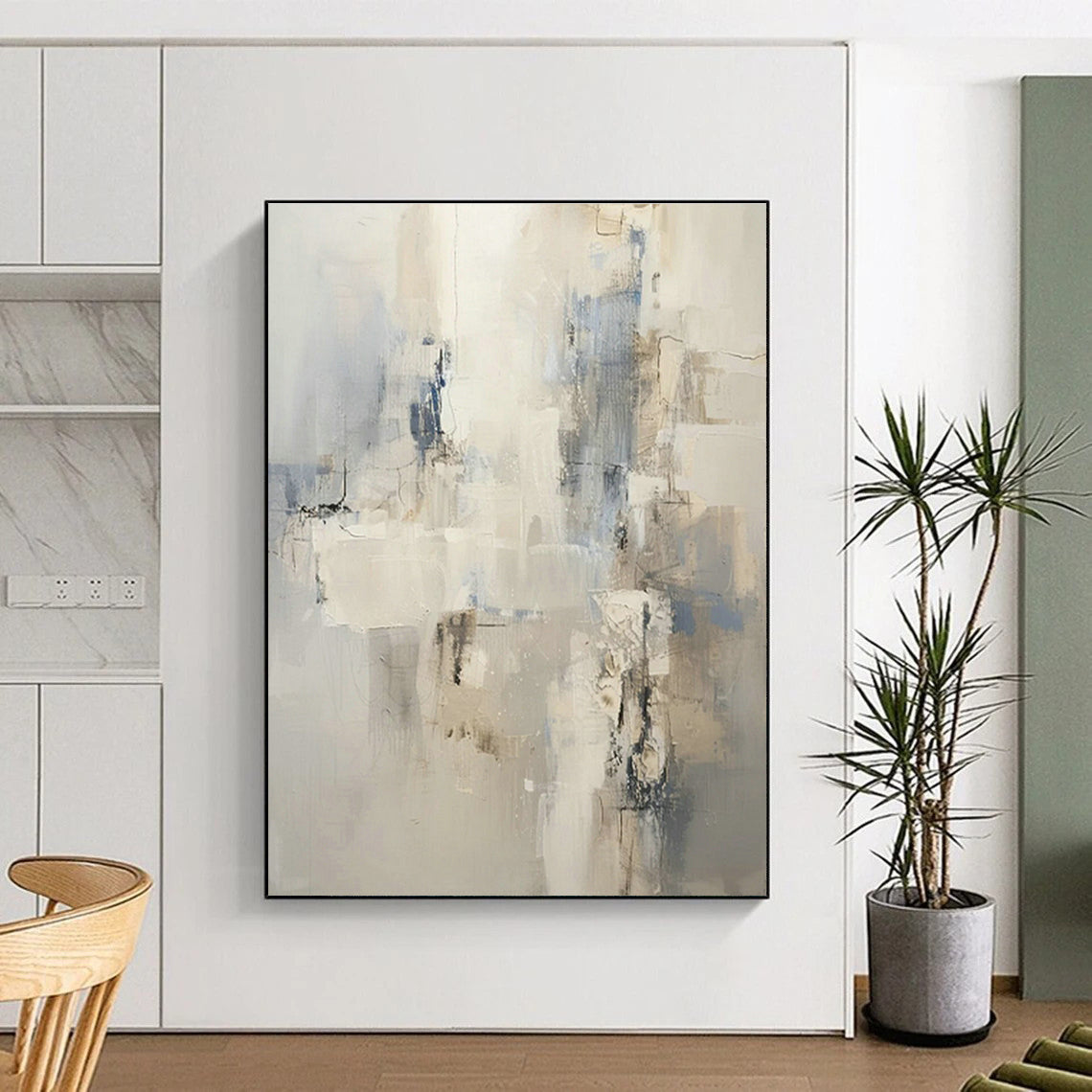 Gray - White - Blue Abstract Art for Modern Office & Coastal Home DLZ1256