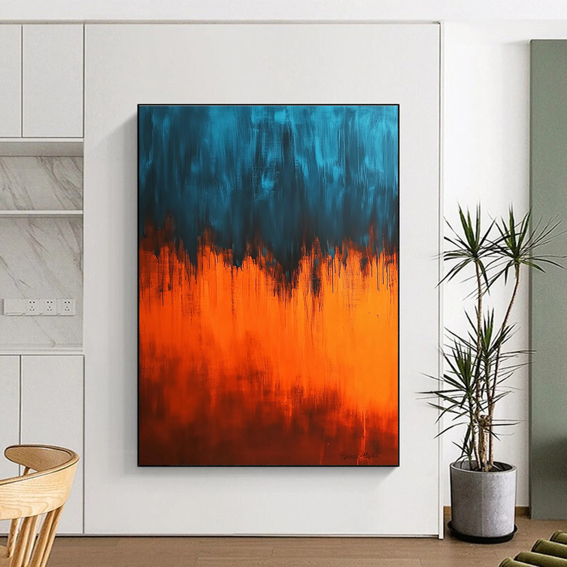 Blue and Orange Dripping Abstract for Creative Studio & Vibrant Bar STSC385