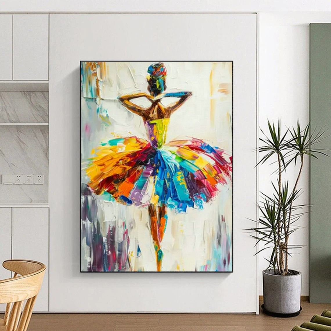 Colorful Ballerina Impasto Art for Dance Studio & Bohemian Bedroom DLZ1461