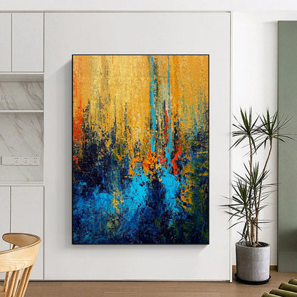 Golden - Yellow - Blue Abstract Art for Luxury Hotel Lobby Lounge Areas DLZ0026