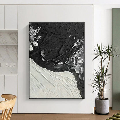 Black - White Thick - Paint Abstract Art for Contemporary Art Space & Industrial - Style Home DLZ1055