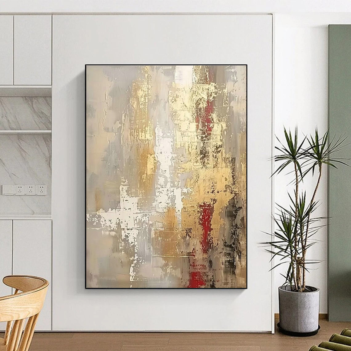 Gray - Gold - Red Abstract Art for Modern Penthouse & Sophisticated Art Salon DLZ1914