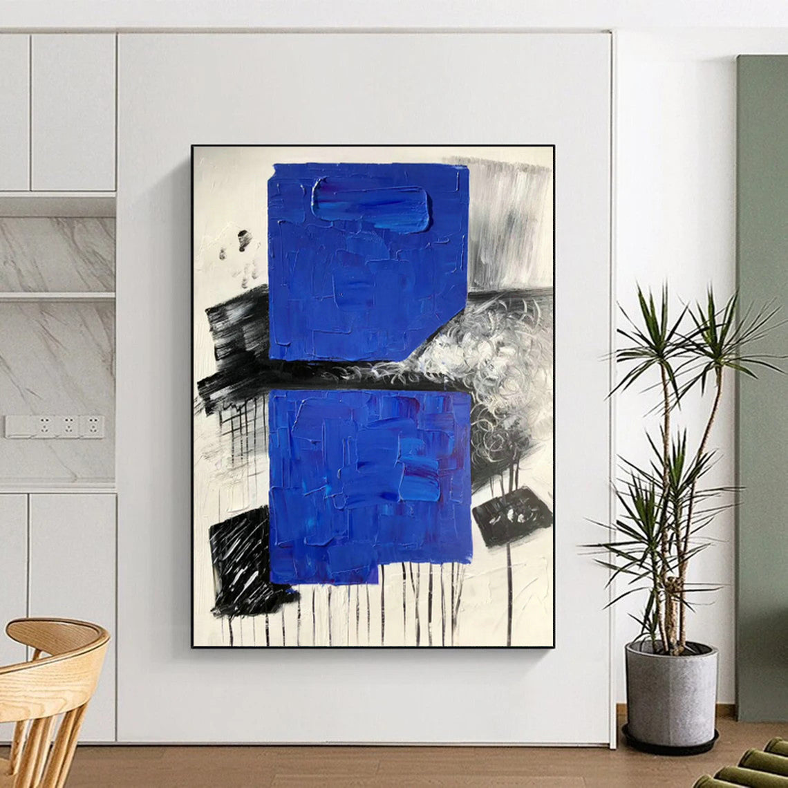 Blue - Black Block Abstract Art for Living Room & Office DLZ0510